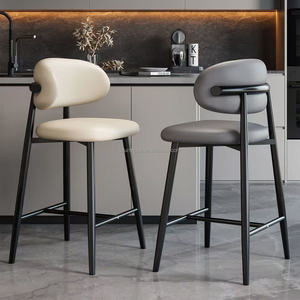 Modern Fabric Leather Curved <b>Back</b> Wooden Counter Height <b>Stool</b> <b>Bar</b> Chair Barstool Home Kitchen Hotel Office Lobby Restaurant Club - Product Image 2