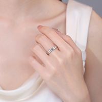 Bague de couple classique en argent sterling 925 avec moissanite, ajustable et assortie