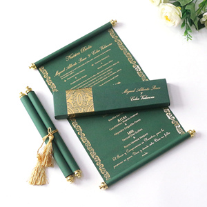 Rouleaux personnalisés royaux Offre Spéciale avec pompon or estampage à chaud feuille défilement à la main mariage Invitations de luxe - Product Image 3