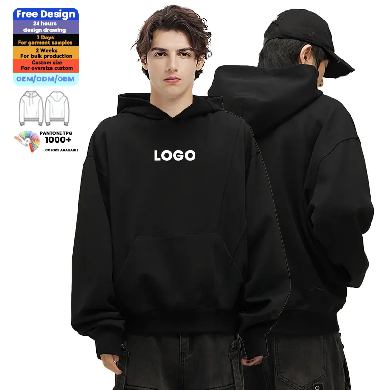 Sweatshirt Hip Hop polos ukuran besar, Pullover lengan panjang 3D timbul untuk pria