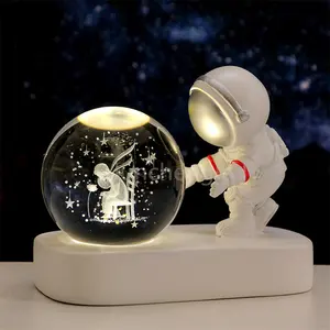生日婚礼提供礼物雕刻星系太阳系行星月亮玻璃球圆形3D水晶球夜灯