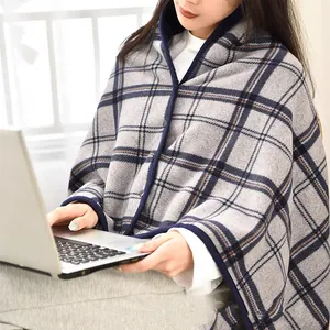 Wholesale Super Soft Warm Double Fleece Women Wearable Plaid Print Shawl Blanket For Sofa Office Bed Couch