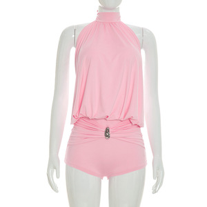 Maßgeschneiderter Sommer-<span class=keywords><strong>Playsuit</strong></span> für Damen, Kurzer Jumpsuit, Sexy Casual Romper, Rückenfreier Damen-<span class=keywords><strong>Playsuit</strong></span>, Eng Anliegende Sportbekleidung - Product Image 4