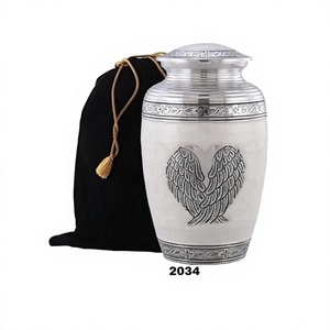 Ailes d'Ange et Coeur Urne de Crémation Métal Solide Perle Argentée Ailes d'Ange Amoureuses Urne Funéraire Artisanale Adulte avec Sac - Product Image 1