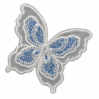 Applique papillon en jean bleu avec perles, breloques et paillettes, broderie à coudre pour décorer vestes, robes et sacs