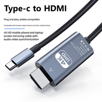 Câble Type-C vers HDMI 2m avec gaine en PVC, adaptateur 4K 30Hz pour téléphone, tablette, ordinateur portable, mise en miroir sur téléviseur HD/moniteur/projecteur