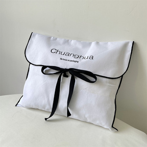 Custom Logo Twill Cotton <b>Envelopes</b> for Clothes Handbags Dust Recyclable <b>White</b> Canvas <b>Envelope</b> Pouch Ribbon Tie for Gift Packing - Product Image 1