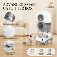 E-FOUND REV1 Bac à litière automatique intelligent pour chat 72L APP WiFi Reconnaissance multi-chats Moniteur vidéo Capteur de sécurité Filtre HEPA ABS
