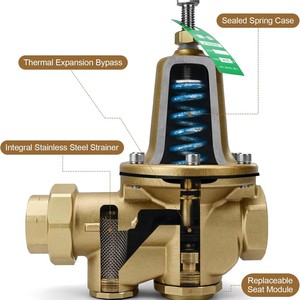 Vanne de réduction de pression Watts1 LF25AUB Z3 en laiton, régulateur de pression d'eau manuel à 3 voies - Product Image 4