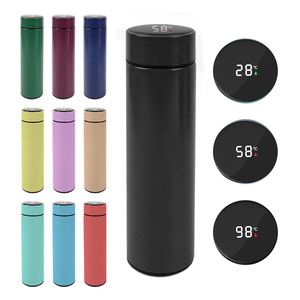 Bouteilles d'eau isothermes 500 ml (17 oz) à double paroi, chaud/froid, avec affichage numérique LED, en acier inoxydable sous vide, design sportif - Product Image 1