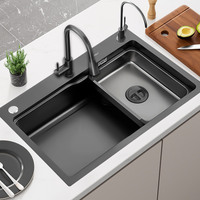 Évier de cuisine de luxe YINGTAO, simple bac, fait main, noir, moderne, à encastrer, poli pour cuisine