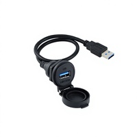 Connecteur USB 3.0 IP65 à montage sur panneau, type A, prise femelle avec câble d'extension, boîtier en nylon et cache anti-poussière