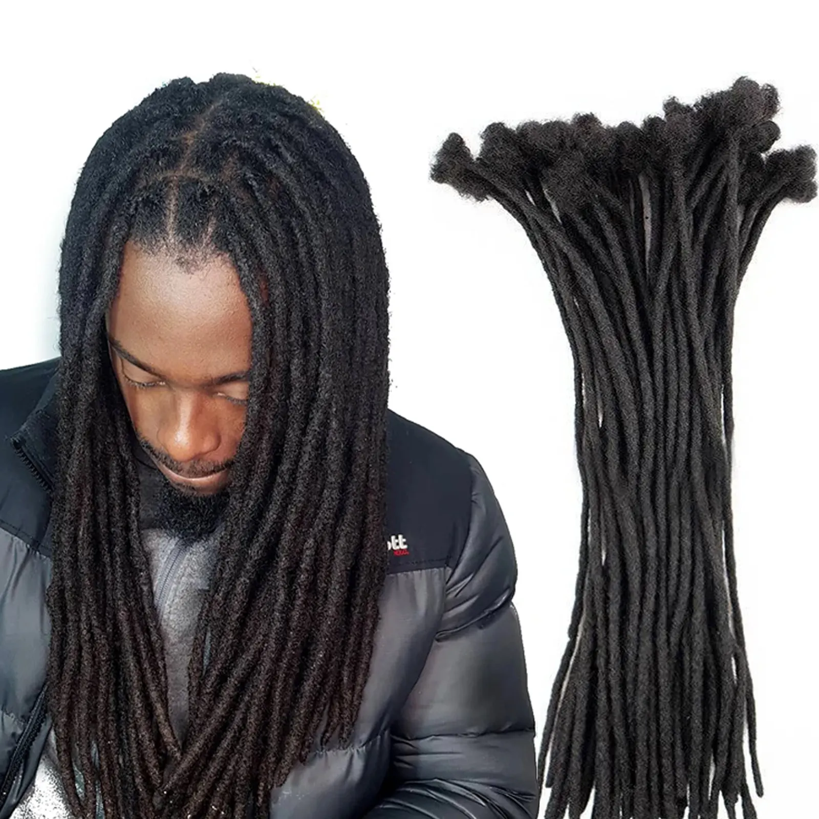 0.6cm 0.8cm dreadlock kilit uzantıları insan saçı için adam doğal tığ örgü Afro rüya toplu işlenmemiş insan saçı uzantıları