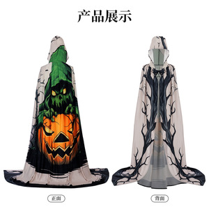 Cape à capuche Redman Anime Halloween en soie de lait, imprimé citrouille, crâne et fantôme, pour fête et cosplay - Product Image 2