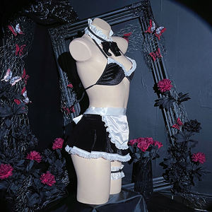 Ensemble de lingerie érotique 5 pièces pour femme, style babydoll, avec tablier à volants, pour cosplay de femme de chambre, lingerie intime sexy, costume de femme de chambre française - Product Image 5