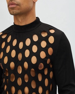 PATON Custom Lazer Cut Detail on the Front Panel Related Fit High Neckline Long Sleeve <strong>Top</strong> T Shirt for Men <strong>Pride</strong> - Product Image 3