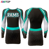 Uniforme de cheerleading personnalisé pour filles avec strass, jupe longue à manches longues, polyester et élasthanne, impression numérique, logo d'équipe personnalisable