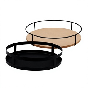 Plateau de service en bois avec poignées métalliques, compatible lave-vaisselle et micro-ondes, durable, fait main, design industriel, décoration de table domestique - Product Image 3