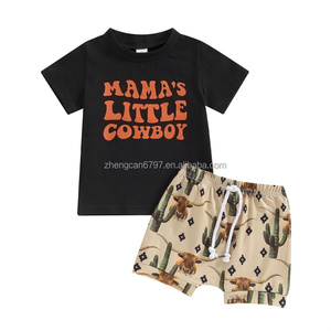 2024 été décontracté garçons tenues bébé col rond survêtements Western <span class=keywords><strong>Element</strong></span> Cowhead imprimer manches courtes Shorts enfants 2 pièces - Product Image 6