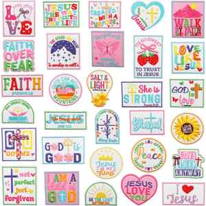 Grande collection de patchs thermocollants brodés style graffiti avec citation d'Ana et thème de la foi en Jésus pour la décoration de vêtements et de sacs à dos - Product Image 2