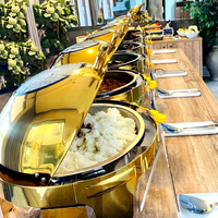 Chauffe-plat de luxe Truepai 6L à couvercle roulant en acier inoxydable doré, chauffage à l'alcool, équipement de maintien au chaud pour la restauration et l'hôtellerie