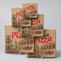 Boîte à pizza jetable personnalisée pour restaurant, en carton ondulé, motif ville, avec languette de fermeture frontale, pour livraison de repas frais à emporter