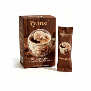 กาแฟเห็ดหลินจือธรรมชาติสูตรอ่อนโยน 10 กรัม*10 ซอง บรรจุกล่องกระดาษลายไม้ สำหรับใช้ที่บ้าน เดินทาง บำรุงร่างกายประจำวัน รับผลิตแบบ OEM แบรนด์ส่วนตัว - Product Image 1