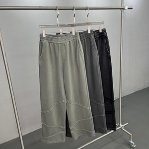 Pantalon Baggy Homme Streetwear en Coton Délavé Effet Usé Coupe Large Imprimé Patchwork Style Vintage Taille Haute - Product Image 1