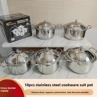 FLEY Lot de 10 ustensiles de cuisine en acier inoxydable à fond composite, vente en gros d'usine, articles de cuisine pour la maison et les restaurants