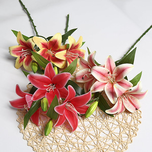 Flores de Lirio Artificiales Lichao, Impresas en 3D, 3 Flores y 2 Capullos, Realistas, de PVC y Seda, para Decoración del Hogar y Accesorios de Boda - Product Image 1