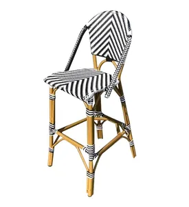 Продажа с завода, наружный садовый стул для кафе, алюминиевый стул с бамбуковой отделкой для ресторана, кафе, французского бистро, ротанговый барный стул