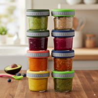 Pots de nourriture pour bébé portables 120ml pot de stockage étanche en verre sans BPA avec couvercles hermétiques pour congélateur