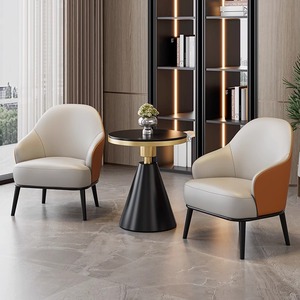 Modern Italian Style Leather <b>Office</b> <b>Sofa</b> Chair Set Metal Frame Comfortable Living Room Commercial Space - Product Image 2