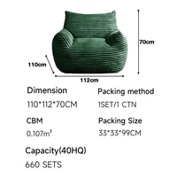 Fauteuil de sol compressible en velours côtelé avec accoudoirs, dossier haut, confortable, taille adulte