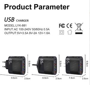 Hot Sale 65W 6 Ports 5USB+Type-c Fast Wall Charger Convenient Multi-Port Cell Phone Laptop Charger for <b>iphone</b> Samsung xiaomi - Product Image 6