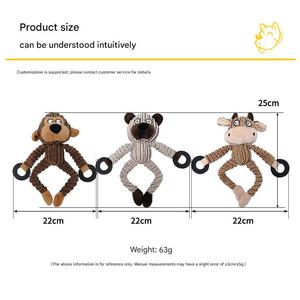 Jouet interactif pour chien en peluche durable en forme d'ours, de vache ou de singe, écologique, pour usage intérieur, couineur, éducatif, pour la mastication et le nettoyage des dents - Product Image 4