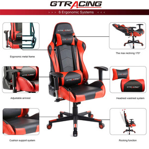 Silla de juego Gtracing, silla giratoria de oficina reclinable de cuero de 170 grados con reposabrazos fijos - Product Image 2