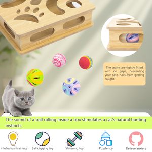 Boîte de jeu interactive en bois de luxe <span class=keywords><strong>pour</strong></span> chat, jeu de chasse intelligent <span class=keywords><strong>pour</strong></span> chatons d'intérieur, centre d'activités stimulant l'intelligence et l'entraînement du QI - Product Image 1