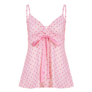 Camisola de estilo dulce y fresco con cuello en V, top con cordones y lunares, corte en A y estilo infantil. - Product Image 6