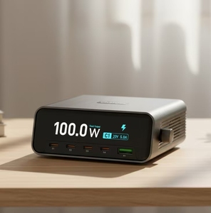 100W GAN 5-Port USB C Fast Charger PD 3.0 QC สถานีชาร์จด่วนพร้อมจอแสดงผลดิจิตอลสำหรับไอโฟน/แมคบุค/แล็ปท็อป/โทรศัพท์มือถือ - Product Image 1