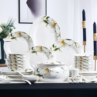 Service de Table de Luxe en Porcelaine Fine Céramique Osseuse Blanche, 56 Pièces, Assiettes de Dîner