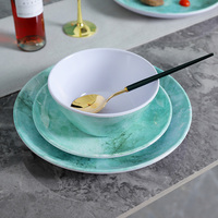 Assiettes en mélamine personnalisées à motif marbre turquoise pour la décoration de tables de restaurant et la salle à manger à domicile