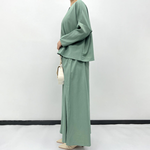 <span class=keywords><strong>Ensemble</strong></span> Abaya Jumpsuit Confortable pour Femmes Musulmanes - Tenue de Bureau Modeste Couleur Unie avec Pantalon - Vêtement Islamique Tendance - Product Image 6