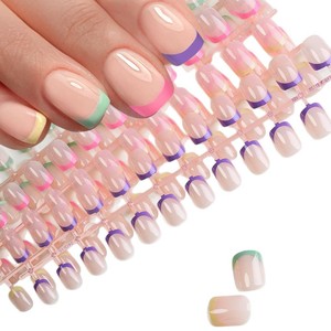 120 <span class=keywords><strong>faux</strong></span> ongles carrés courts français, couvrance totale, multicolores, à presser, couleur arc-en-ciel, extensions artificielles, capsules d'ongles - Product Image 4
