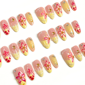 10 pièces/boîte XS/S/M Faux <span class=keywords><strong>ongles</strong></span> peints rose nude dégradé floral avec décorations <span class=keywords><strong>pour</strong></span> fête, <span class=keywords><strong>mariage</strong></span>, usage quotidien, <span class=keywords><strong>ongles</strong></span> à presser - Product Image 3