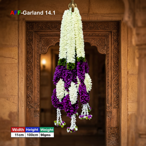 Guirlande de petites fleurs artificielles Sakad Ladi, violet foncé et blanc, en plastique, décoration traditionnelle suspendue pour intérieur AFF-Garland-14.1 - Product Image 3