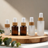 Set Botol Semprot Kaca Krim Bambu Frosted 20 - 100Ml dengan Tutup Pompa, Ideal untuk Krim Wajah, Perjalanan, Rumah, dan Kantor