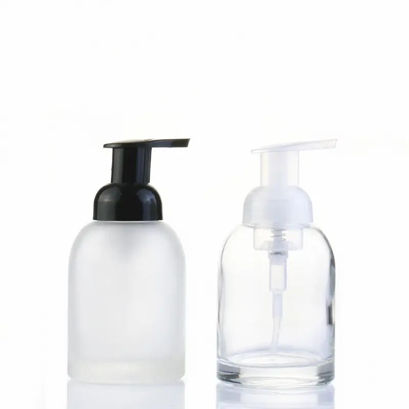 Nuovo prodotto confezione cosmetica Shampoo da bagno vuoto trasparente smerigliato 8oz 250ml bottiglia di pompa di schiuma di sapone di vetro con coperchio