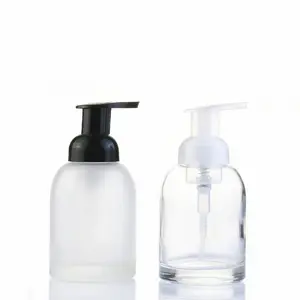 新製品化粧品包装バスルームシャンプー空の透明フロスト8オンス250mlガラス石鹸フォームポンプボトル蓋付き