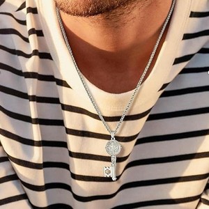 Joyería de Moda, Collar con Llave de <span class=keywords><strong>San</strong></span> <span class=keywords><strong>Benito</strong></span> Exorcista, Chapado en Oro de 18K, Acero Inoxidable, para Hombre, Aniversario, Fiesta - Product Image 5